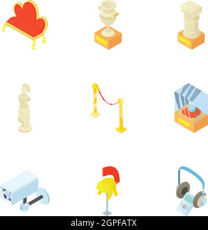 Going to museum icons set, cartoon style Stock Vector