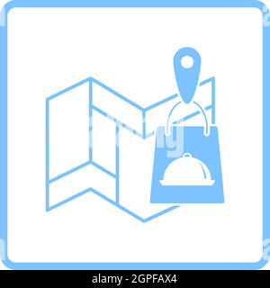 Map With Delivery Food Bag Icon Stock Vector