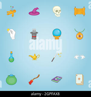 Magic icons set, cartoon style Stock Vector