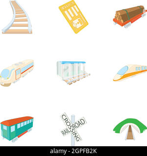 Electric train icons set, cartoon style Stock Vector