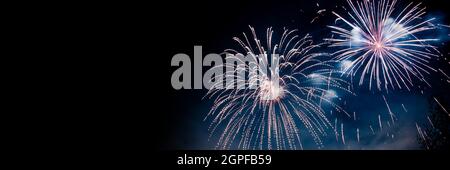 Fireworks panoramic background. Celebration web banner Stock Photo