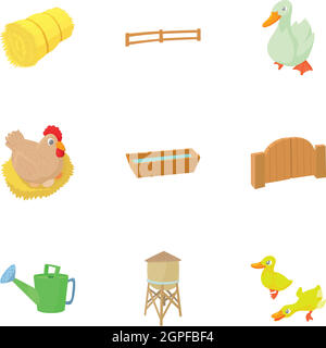 Farmyard icons set, cartoon style Stock Vector