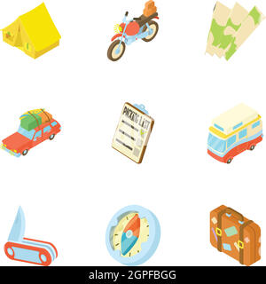 Camping icons set, cartoon style Stock Vector
