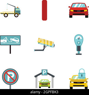Parking transport icons set, flat style Stock Vector