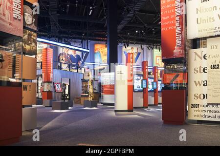 A gallery devoted to the Army and Society, looking at the home front. At the National Museum of the United States Army at Fort Belvoir, Virginia. Stock Photo