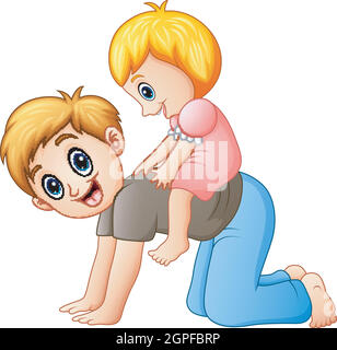 Father giving doing riding child on his back Stock Vector