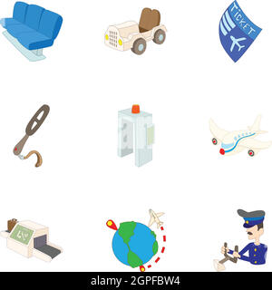 Flights icons set, cartoon style Stock Vector