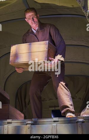 A soldier unloading supplies. At the National Museum of the United States Army at Fort Belvoir, Virginia. Stock Photo