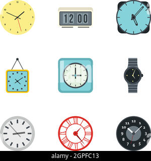Clock icons set, flat style Stock Vector