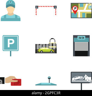Parking area icons set, flat style Stock Vector