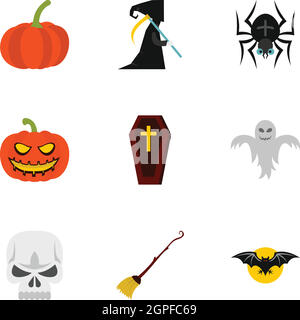 Halloween holiday icons set, flat style Stock Vector