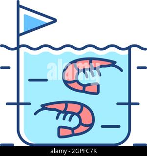 Shrimp farming RGB color icon Stock Vector