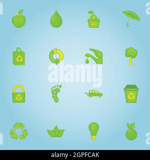 Ecology icons set, cartoon style Stock Vector