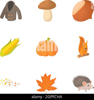 Season of year autumn icons set, cartoon style Stock Vector