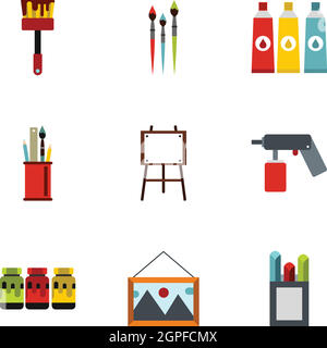 Drawing icons set, flat style Stock Vector