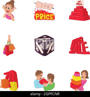 Hot sales icons set, cartoon style Stock Vector