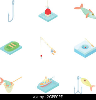 Fishery icons set, cartoon style Stock Vector