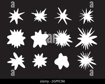 White paint spots, milk blots, blank promo background, sticker shape, comic art graphic explosion, liquid button icon, paintball splash set graphic Stock Vector