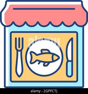 Seafood restaurant RGB color icon Stock Vector
