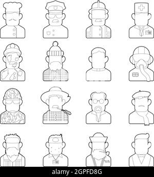 Profession icons set, outline style Stock Vector