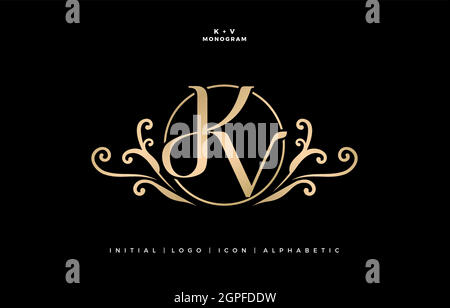 KV or DKV initial letter and graphic name, KV Monogram, for Wedding couple logo, logo company and icon business, with golden colors designs with isolated black backgrounds Stock Vector