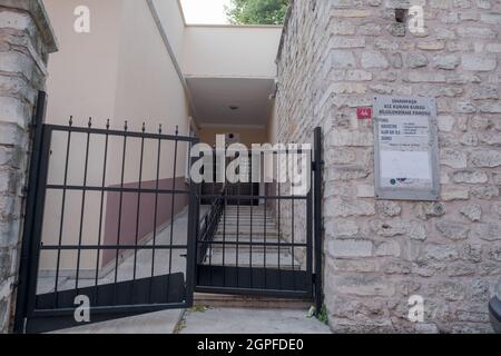 Beyoglu, Istanbul, Turkey - 06.27.2021: gate of Sinanpasa private Quran course for teenager girls founded by Sinanpasa Mosque Okcular Vakfi Stock Photo