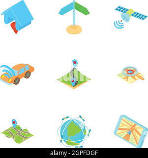 GPS navigation icons set, cartoon style Stock Vector