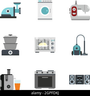 Home appliances icons set, flat style Stock Vector