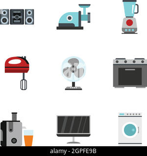 Home electronics icons set, flat style Stock Vector