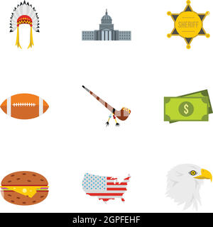 Holiday in USA icons set, flat style Stock Vector