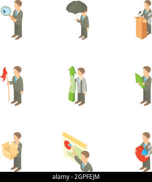 Management icons set, cartoon style Stock Vector