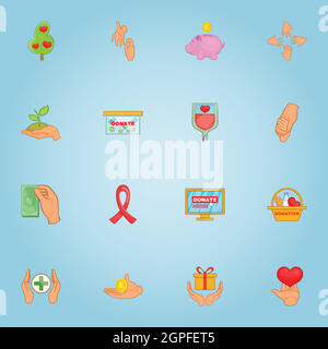 Donation icons set, cartoon style Stock Vector