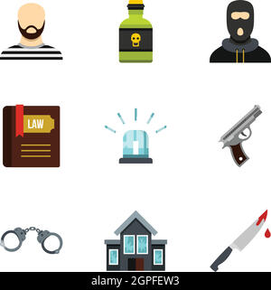 Robbery icons set, flat style Stock Vector