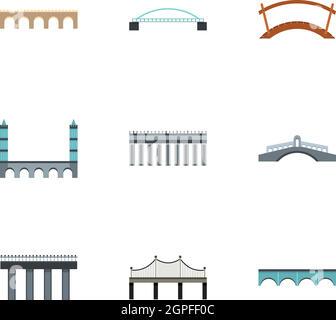 Facility for crossing river icons set, flat style Stock Vector