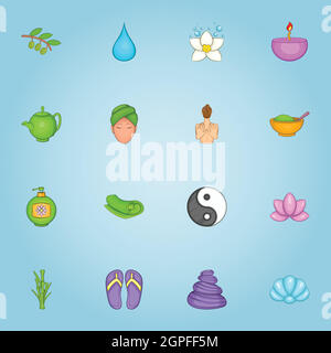 Spa care icons set, cartoon style Stock Vector