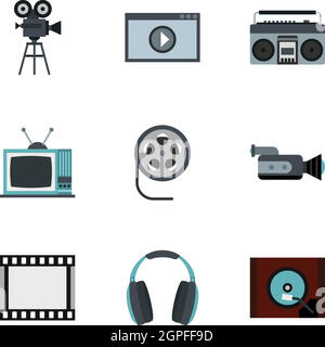 Communication device icons set, flat style Stock Vector