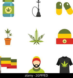 Marijuana icons set, flat style Stock Vector