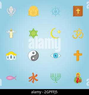 Religious icons set, cartoon style Stock Vector