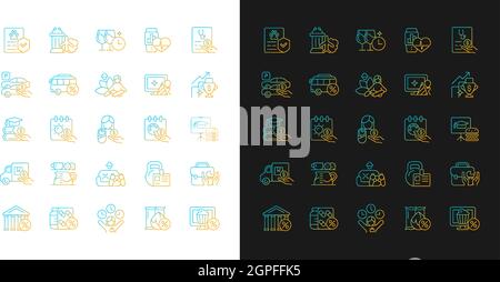 Employee perks and bonuses gradient icons set for dark and light mode Stock Vector