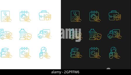 Rewarding employee for hard work gradient icons set for dark and light mode Stock Vector
