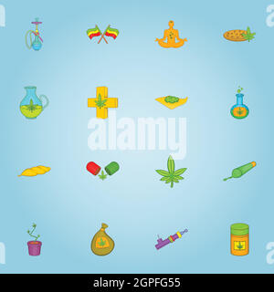 Marijuana icons set, cartoon style Stock Vector