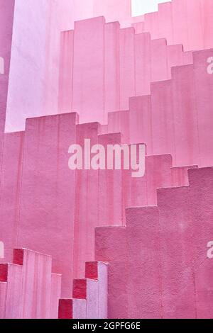 Geometric building structure in pink tone. Calpe, Spain Stock Photo
