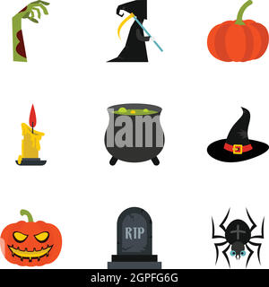 All saints day icons set, flat style Stock Vector