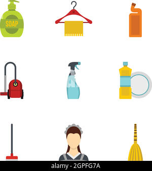 Set of icons for cleaning tools. House cleaning. Cleaning supplies. Flat  design style. Cleaning design elements. Vector illustration Stock Vector  Image & Art - Alamy