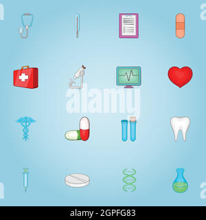 Medicine icons set, cartoon style Stock Vector