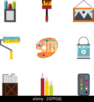Set of Flat art tool palette paints color, artist web design graphic ...
