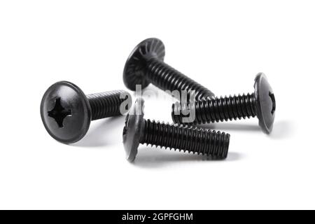 Black steel screws isolated on white background Stock Photo