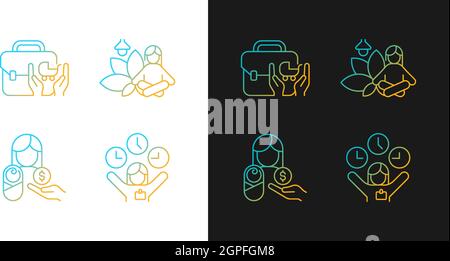 Employee incentives gradient icons set for dark and light mode Stock Vector
