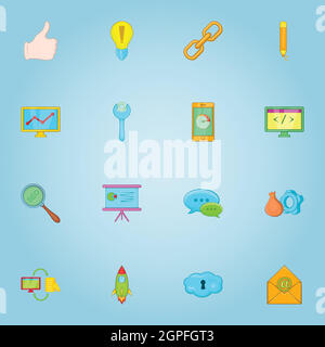 SEO optimization icons set, cartoon style Stock Vector