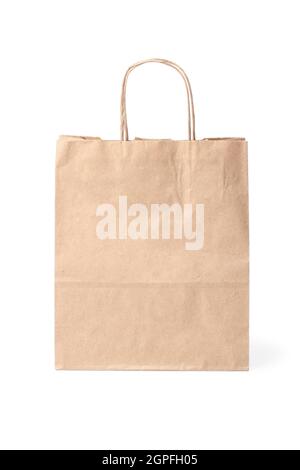 Paper bag with handles isolated on white Stock Photo
